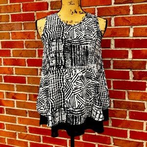 Japan Sleeveless Multi Print Black Creme Tank Top